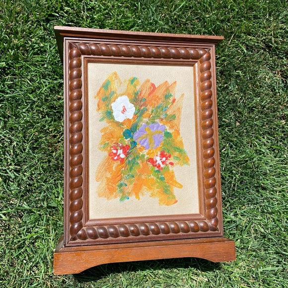 Vintage 70s Wooden Art Jewelry Box